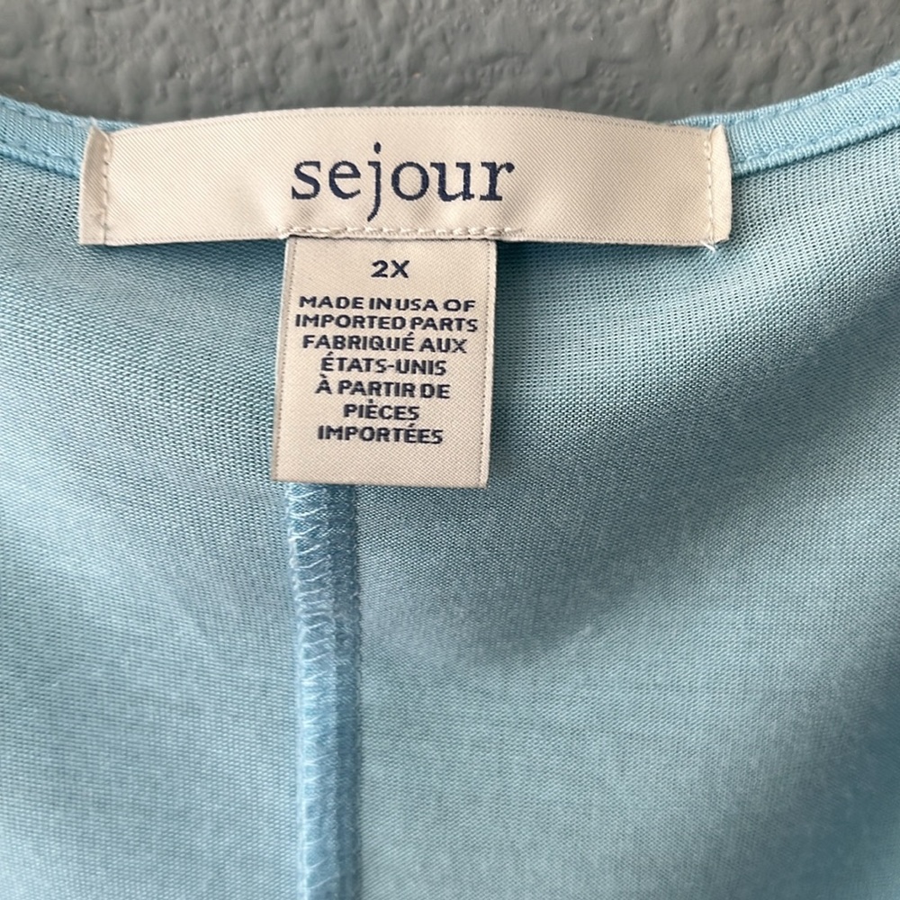 Sejour women’s 2X bat wing T-shirt, light blue, pretty fold detail on fr… - Picture 3 of 8